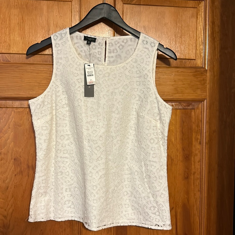 Talbots petites Sleeveless lined Lace Top back button/Side zip Size 8P-NWTS
